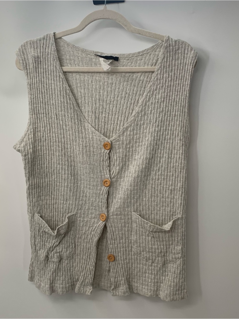 Sleeveless Women's Cotton Knit Vest Button Up Size M